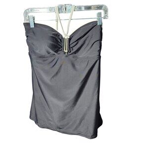 Jones New York Womens Black Halter Tankini Swimdress W/ Gold Accents Size 12 Nyl